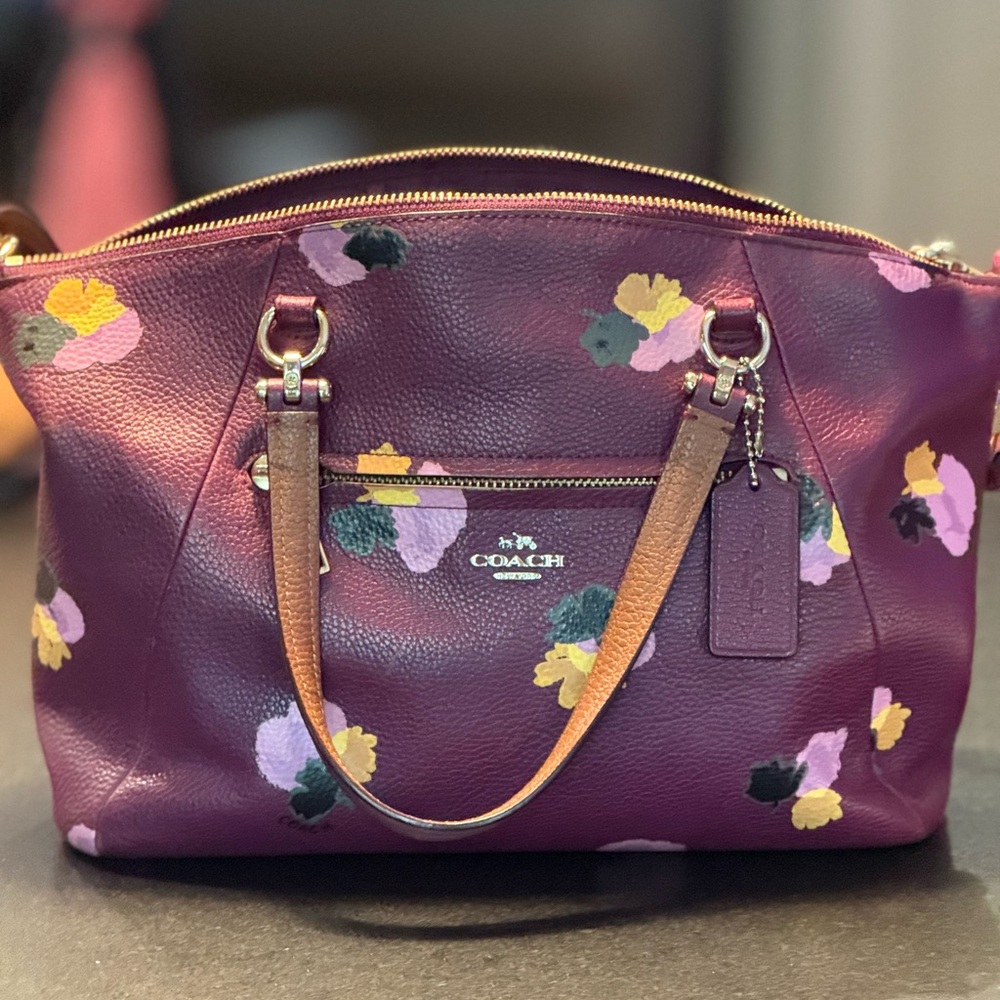 Coach Purple & Pink Leather Shoulder Bag Flower Design